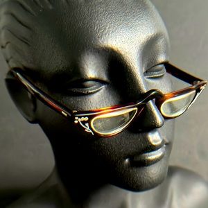 Vtg KONO Faux Tortoise Cat's Eye Carved Crystal Readers Eyeglasses - As Is